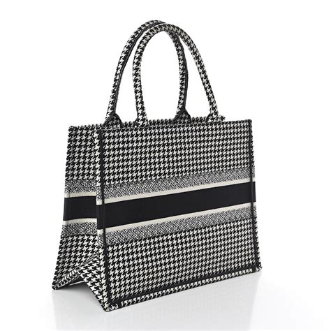 black and beige houndstooth embroidered dior book tote|Medium Dior Book Tote Black and White Houndstooth .